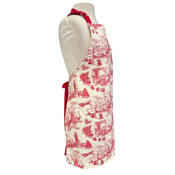 Michel Design Works Red Toile Apron With Adjustable Neck Strap & Ties - Picture 4 of 6